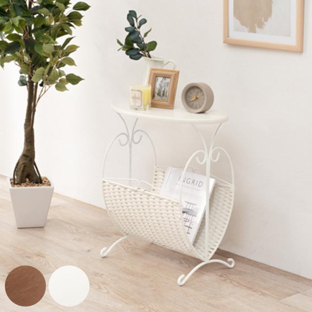 マガジンラック アイアンフレーム オーバルトップ 約幅47cm （ サイドワゴン サイドテーブル 本立て ミニテーブル 棚 収納 完成品 ベッドサイドテーブル ナイトテーブル スリッパラック 楕円型 ブラウン ホワイト ）の通販は 5,646円