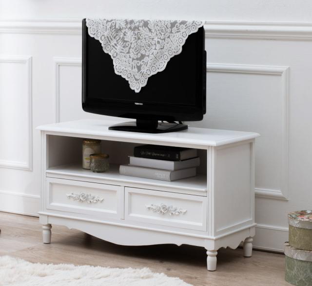 テレビ台 ウッドプロダクツ 引き出し 2杯 幅80cm 足付 ホワイト （ AVボード TVラック テレビボード ローボード TV台 木製 姫系 小型 中型 24インチ 26インチ ）_3