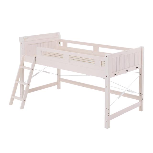 ロフトベッド ベッド下76.5cm 木製 2口コンセント （ ロータイプ シングル ベッド ベット システムベット 天然木 はしご 宮棚 付き 大人 白 おしゃれ ライトブラウン ナチュラル ホワイトウォッシュ ）_6