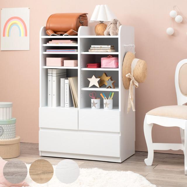 ランドセルラック 幅68.5cm 大容量タイプ 引き出し 木目調 （ 収納 ラック 棚 可動棚付き キッズ チェスト リビングラック 本棚 ランドセル ワゴン 2人用 兄弟 スリム おしゃれ キャスター付き かばん 置き場 ）の通販は