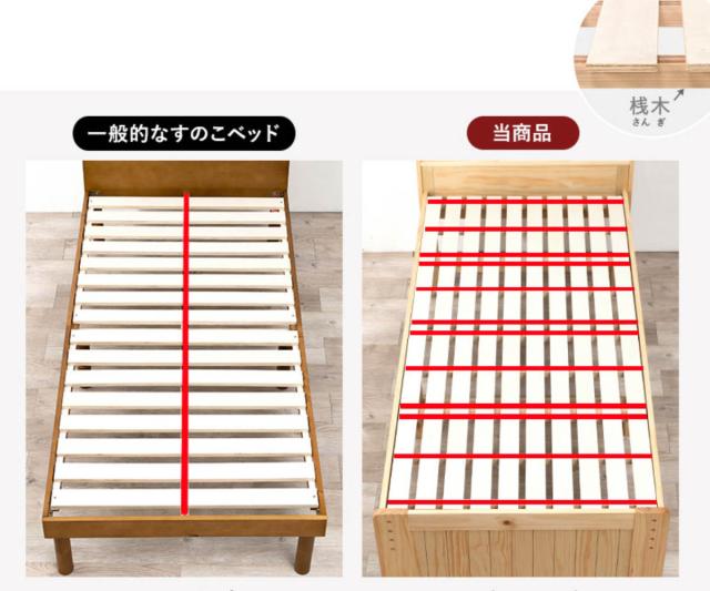 ベッド セミダブル 高さ調節 3段階すのこ 木製 （ すのこベッド ベット 天然木 フレーム パイン材 宮付き 収納 コンセント付き 敷布団 頑丈 シンプル ナチュラル ダークブラウン ライトブラウン ）_10