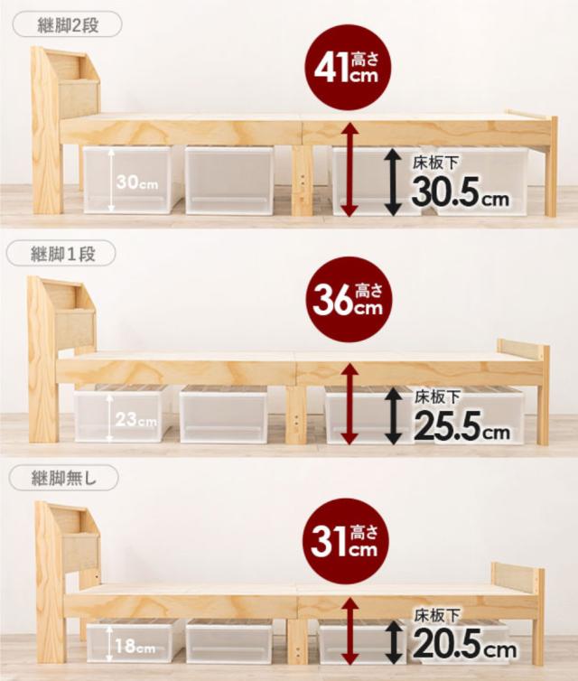 ベッド セミダブル 高さ調節 3段階すのこ 木製 （ すのこベッド ベット 天然木 フレーム パイン材 宮付き 収納 コンセント付き 敷布団 頑丈 シンプル ナチュラル ダークブラウン ライトブラウン ）_11