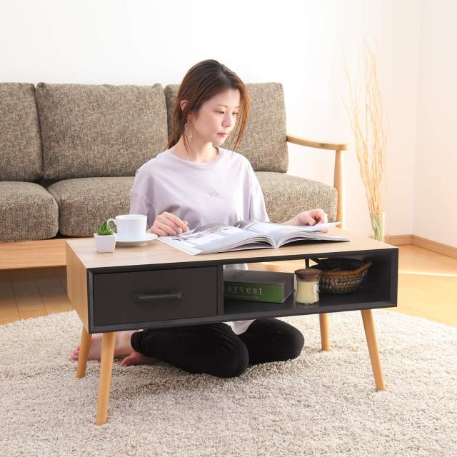 引出し付き リビング ローテーブル 80×50cm センターテーブル 幅80cm ローテーブル おしゃれ リビング