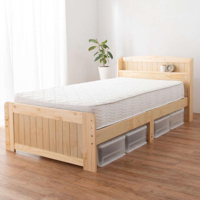 すのこベッド 天然木 高さ調整 収納 マットレス 寝室 フレーム ベット 寝 セミダブル］3段階高さ調節 ベッド マットレス付き 天然木 すのこ