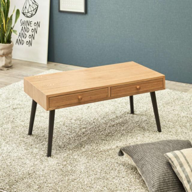 センターテーブル 幅100cm 引き出し2個 木製 （ テーブル ローテーブル リビングテーブル 長方形 収納 棚付き おしゃれ 北欧風 モダン 木目調 ブラウン ナチュラル ホワイト 白 ）_13
