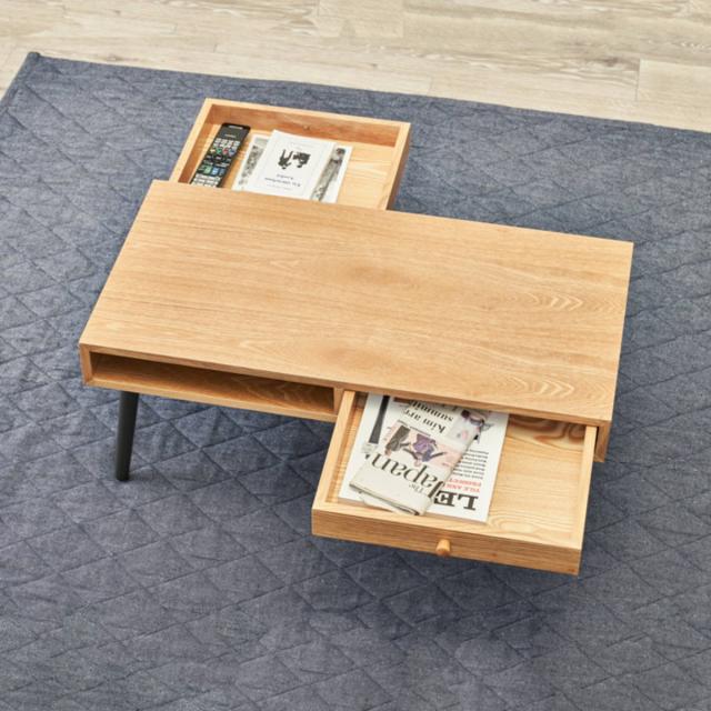 センターテーブル 幅100cm 引き出し2個 木製 （ テーブル ローテーブル リビングテーブル 長方形 収納 棚付き おしゃれ 北欧風 モダン 木目調 ブラウン ナチュラル ホワイト 白 ）_6