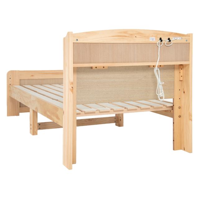 すのこベッド セミシングルショート 高さ調節 3段階 すのこ （ ベット 天然木 ベッド 木製 フレーム セミシングル ショートサイズ 棚 宮付き 収納 ベット下収納 コンセント付き 敷布団 頑丈 シンプル ナチュラル ）