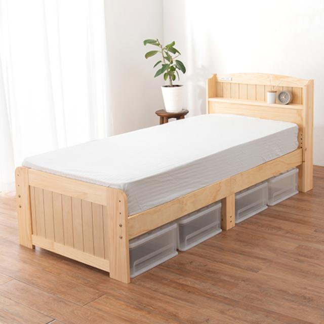すのこベッド セミシングルショート 高さ調節 3段階 すのこ （ ベット 天然木 ベッド 木製 フレーム セミシングル ショートサイズ 棚 宮付き 収納 ベット下収納 コンセント付き 敷布団 頑丈 シンプル ナチュラル ）