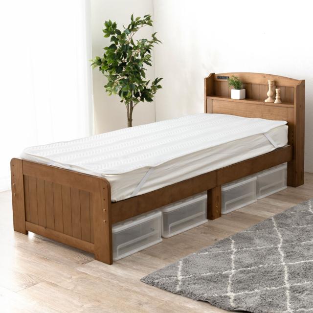 すのこベッド セミシングルショート 高さ調節 3段階 すのこ （ ベット 天然木 ベッド 木製 フレーム セミシングル ショートサイズ 棚 宮付き 収納 ベット下収納 コンセント付き 敷布団 頑丈 シンプル ナチュラル ）