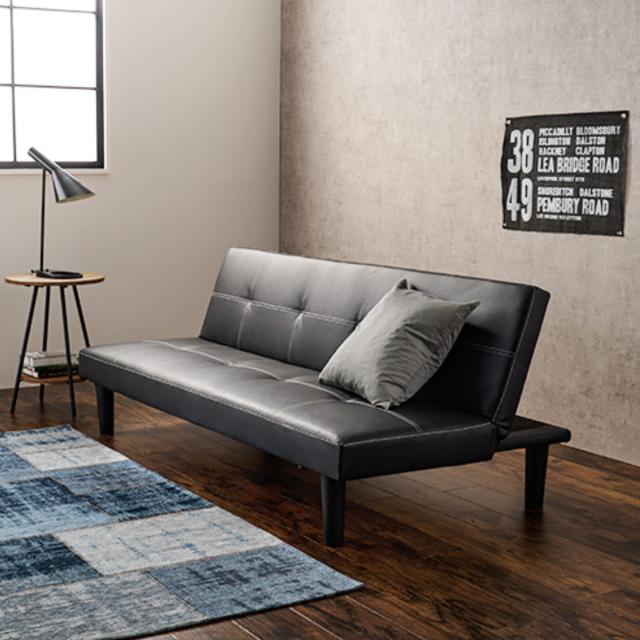 ソファーベッド 幅178cm 3人掛け レザー調 （ 開梱設置 ソファ ベッド フロアソファ ローソファ リクライニング 完成品 2way スタイリッシュ ヴィンテージ調 座面高32cm ）