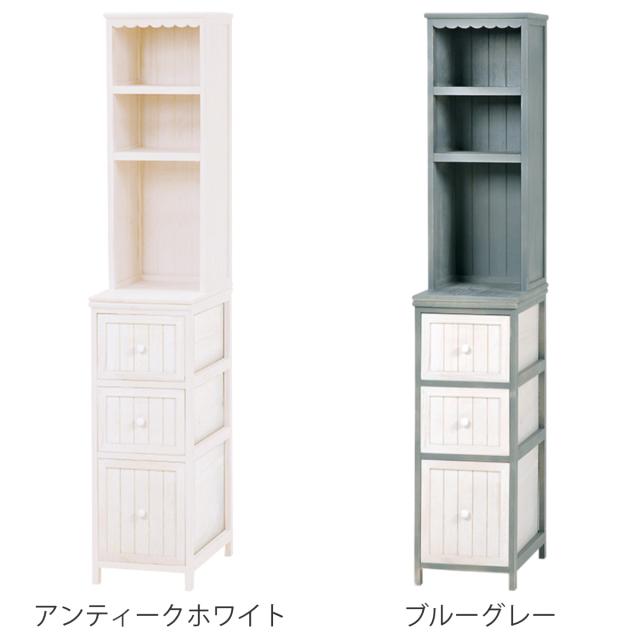 棚付チェスト すき間収納 シャビーウッド アンティーク調 幅30cm （ 棚 ランドリー 洗面所 隙収納 家具 桐製 桐 スリム 省スペース 収納ラック 隙間 引出し ブルーグレー ホワイト ）