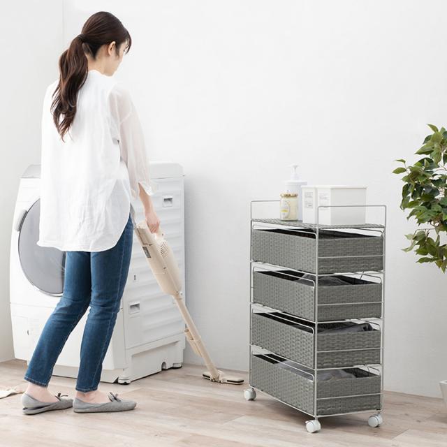 ランドリーチェスト 4段 幅40cm 高さ85cm キャスター付 引出し