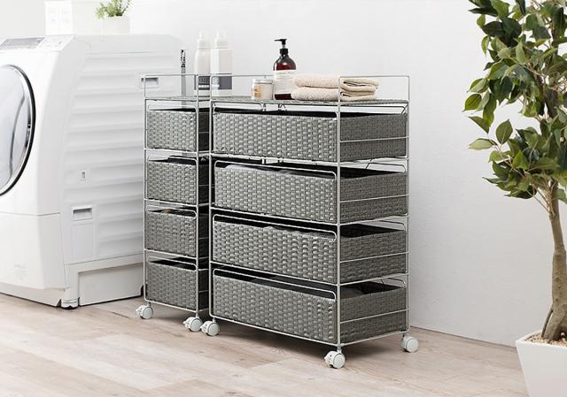 ランドリーチェスト 4段 幅40cm 高さ85cm キャスター付 引出し