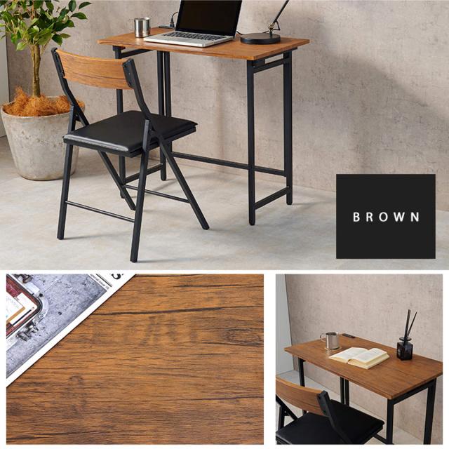 【新品・送料無料】ヴィンテージデスク＆チェア 幅80cm 折りたたみ式 テーブル ヴィンテージ調 デスク＆チェアーセット 「送料無料