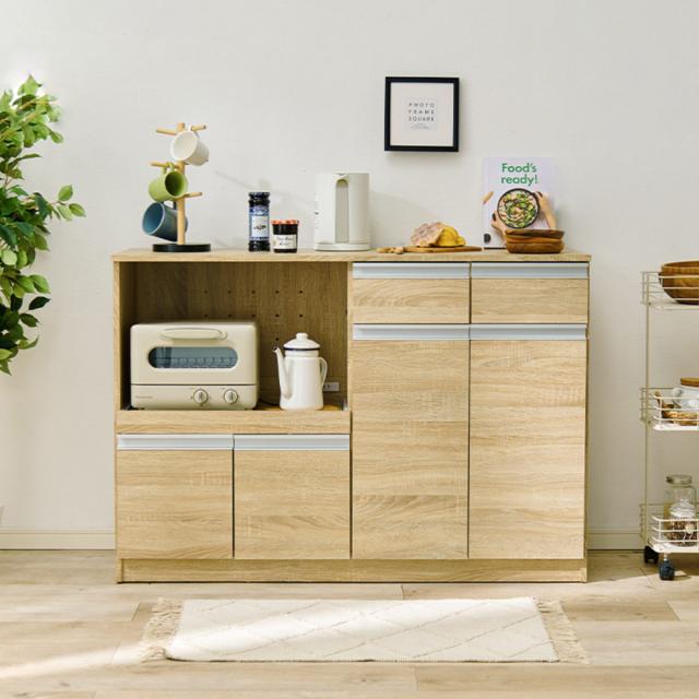 キッチンカウンター 北欧風 キャビネット 幅118cm （ キッチン収納 収納 カウンター 棚 引出し 家具 ラック キッチンラック 作業台 ダークブラウン ナチュラル ホワイト コンセント付 ）