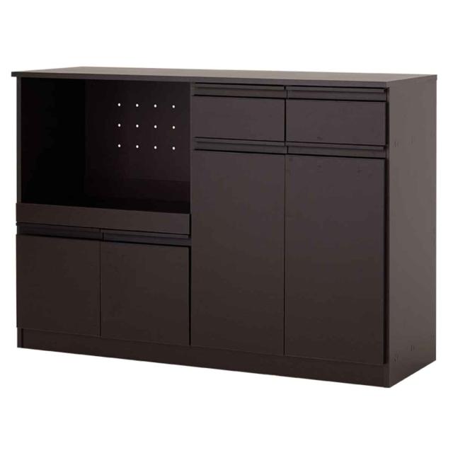 キッチンカウンター 北欧風 キャビネット 幅118cm （ キッチン収納 収納 カウンター 棚 引出し 家具 ラック キッチンラック 作業台 ダークブラウン ナチュラル ホワイト コンセント付 ）