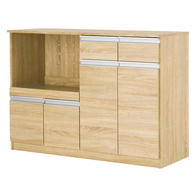 キッチンカウンター 北欧風 キャビネット 幅118cm （ キッチン収納 収納 カウンター 棚 引出し 家具 ラック キッチンラック 作業台 ダークブラウン ナチュラル ホワイト コンセント付 ）