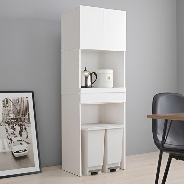 キッチンラック 北欧風 ゴミ箱収納ラック 扉付 幅58cm （ ゴミ箱上収納 収納 ダストボックス ごみ箱 ラック 棚 食器棚 家電収納 台所収納 キッチン収納 スライドテーブル 引き出し ）の通販は 17,836円