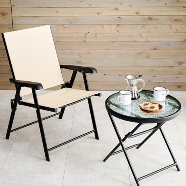 テーブルチェアセット 3点セット 完成品 折りたたみ式 （ ガーデン