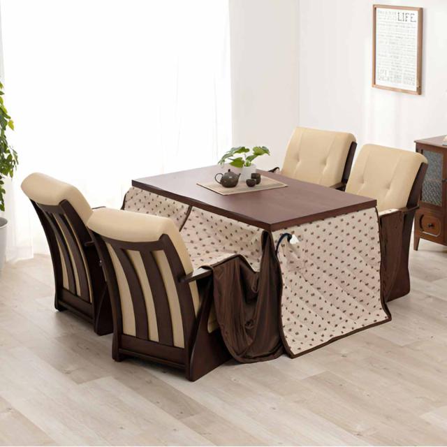 ダイニングこたつ6点セット こたつ テーブル 幅150cm こたつ布団 チェア4脚 （ ダイニングテーブル ダイニング セット チェア 椅子 リビング ハイタイプ ロータイプ 長方形 高さ調節 継ぎ脚 ハロゲン ヒーター 薄型 速暖 ファン付き ）の通販は