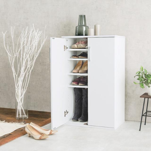 シューズボックス 靴箱 下駄箱 玄関収納 棚60cm 木製 扉付 ホワイト シューズボックス 幅60cm 木目調 通気口兼コード穴付き （ 靴箱