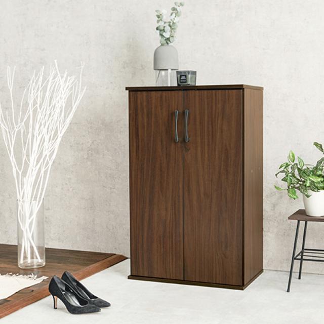 シューズボックス  木製　靴箱 玄関収納 玄関家具 収納家具 家具 インテリア シューズボックス 幅60cm 2点セット 木目調 通気口兼コード穴付き