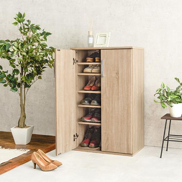 シューズボックス 幅60cm 2点セット 木目調 通気口兼コード穴付き