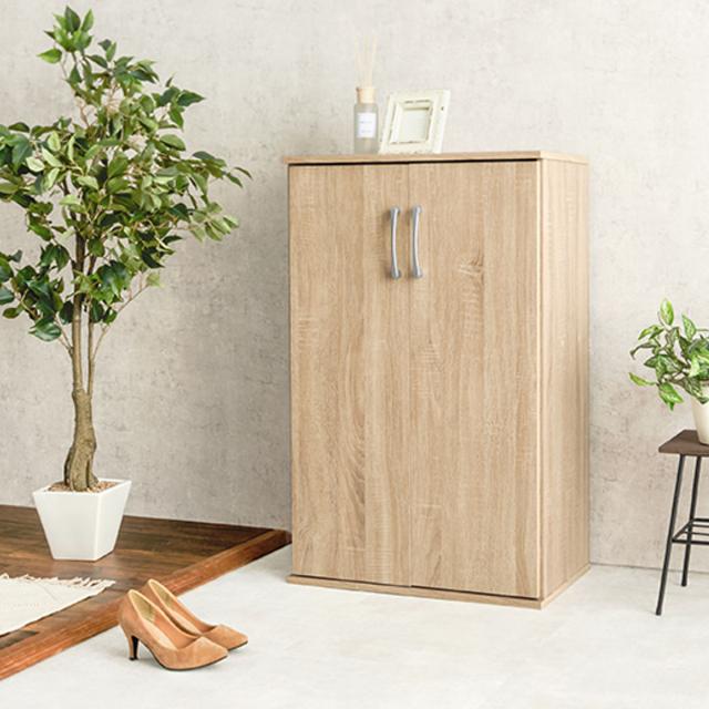 シューズボックス 幅60cm 2点セット 木目調 通気口兼コード穴付き