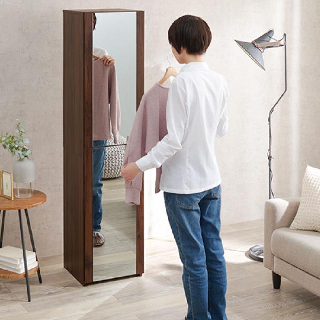ドレッサー コンパクト 姿見ミラー スツール付き 大容量収納 高さ160cm