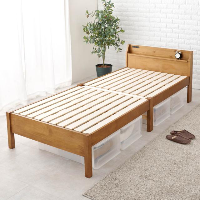 3分で組み立て シングルロング ベッド 宮棚 2口コンセント付 工具不要 （ 収納ベッド ベット ベッドフレーム 天然木 木製 大容量 床下 収納 北欧 ナチュラル シンプル ）_12