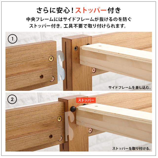 3分で組み立て シングルロング ベッド 宮棚 2口コンセント付 工具不要 （ 収納ベッド ベット ベッドフレーム 天然木 木製 大容量 床下 収納 北欧 ナチュラル シンプル ）_7