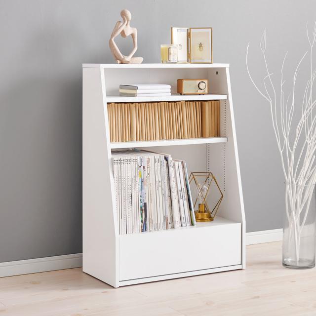 1cmピッチ可動 本棚 幅60cm ロータイプ 可動棚2枚 引出し付 （ ラック