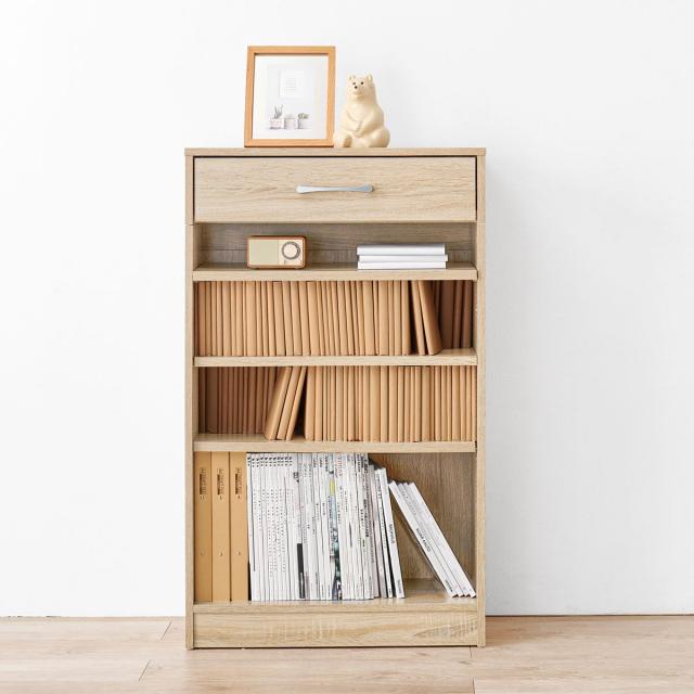 1cmピッチ可動 本棚 幅60cm 可動棚3枚 引出し付 （ ラック 収納 棚 1cmピッチ 可動棚 A4 A5 A4対応 デスクサイド シンプル ブラウン ナチュラル ホワイト ）_13