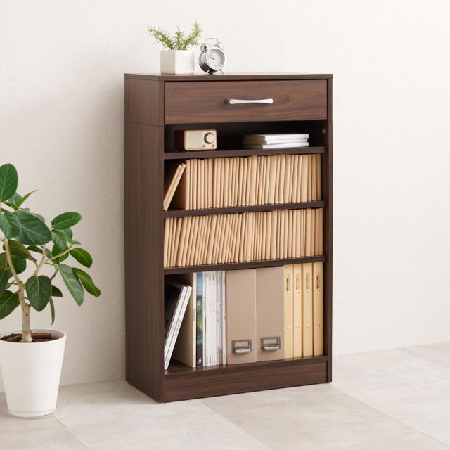 1cmピッチ可動 本棚 幅60cm 可動棚3枚 引出し付 （ ラック 収納 棚 1cmピッチ 可動棚 A4 A5 A4対応 デスクサイド シンプル ブラウン ナチュラル ホワイト ）_17