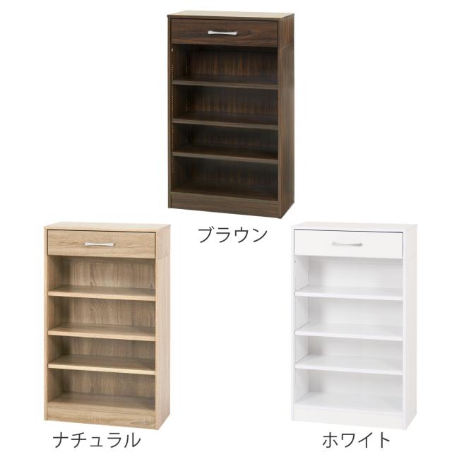 1cmピッチ可動 本棚 幅60cm 可動棚3枚 引出し付 （ ラック 収納 棚 1cmピッチ 可動棚 A4 A5 A4対応 デスクサイド シンプル ブラウン ナチュラル ホワイト ）_3