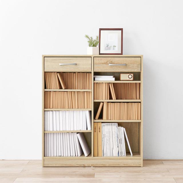 1cmピッチ可動 本棚 幅90cm 可動棚6枚 引出し付 （ ラック 収納 棚 1cmピッチ 可動棚 A4 A5 A4対応 デスクサイド シンプル ブラウン ナチュラル ホワイト ）_13