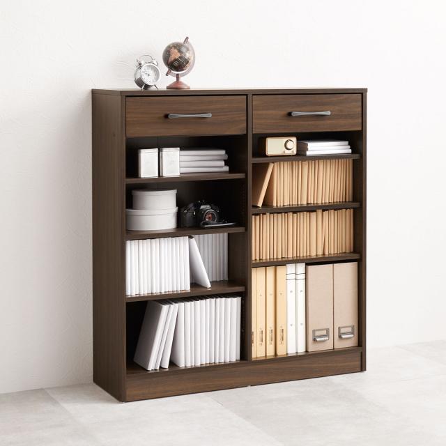 1cmピッチ可動 本棚 幅90cm 可動棚6枚 引出し付 （ ラック 収納 棚 1cmピッチ 可動棚 A4 A5 A4対応 デスクサイド シンプル ブラウン ナチュラル ホワイト ）_17