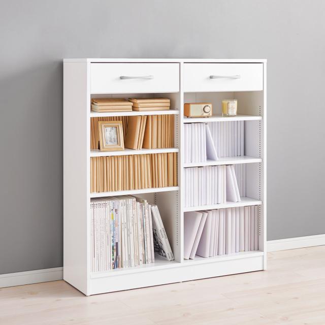 1cmピッチ可動 本棚 幅90cm 可動棚6枚 引出し付 （ ラック 収納 棚 1cmピッチ 可動棚 A4 A5 A4対応 デスクサイド シンプル ブラウン ナチュラル ホワイト ）_19