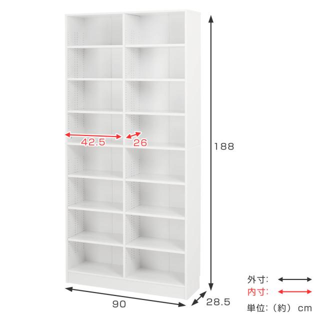 本棚 幅90cm コミック800冊収納 前後収納 可動棚 漫画収納 （ ラック 棚 シェルフ 収納 大容量 コミック収納 B6 ディスプレイラック 飾り棚 家具 A4 壁面収納 1.6cmピッチ シンプル ）_4