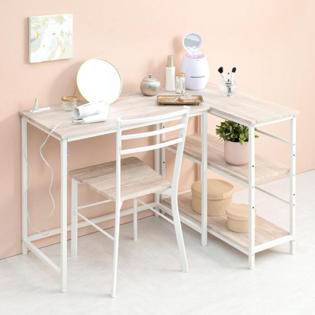 デスクセット 3点セット〔 デスク＋シェルフ＋チェア 〕ナチュラル 組立品 デスクセット 3点セット〔デスク 幅90cm＋シェルフ 幅50cm＋チェア