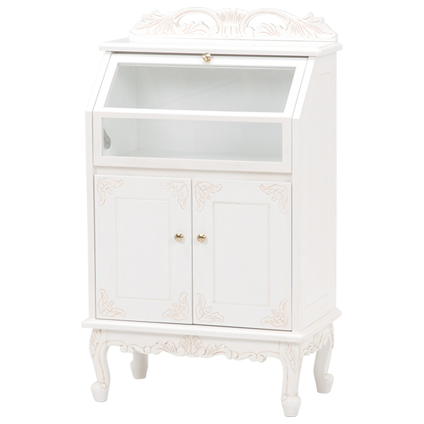 キャビネット 幅60cm 姫系 猫脚 両開き扉タイプ フラップ扉 完成品 ヴィオレッタ （ 収納ケース 本棚 コレクションケース ディスプレイラック リビング収納 ネコ足 ネコ脚 白 白家具 アンティーク アンティーク調 姫系家具 ロココ ）の通販は