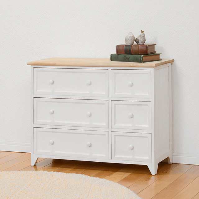 ローチェスト 幅79cm 3段 完成品 天然木 桐製 （ チェスト 収納 背面化粧 たんす 洋タンス 桐 シャビー調 キャビネット リビング収納 三段 引き出し 白 家具 フレンチカントリー 木製 ）