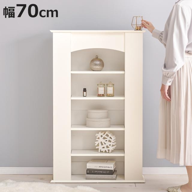 マントルピース 幅70cm 5段 可動棚 隠し収納 （ オープンラック 棚 ラック 収納 隠し扉 ディスプレイラック シェルフ 飾り棚 韓国風 ホワイト アーチ型 ）