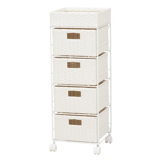 ランドリーチェスト 幅30.5cm 4段 引出し キャスター付 完成品