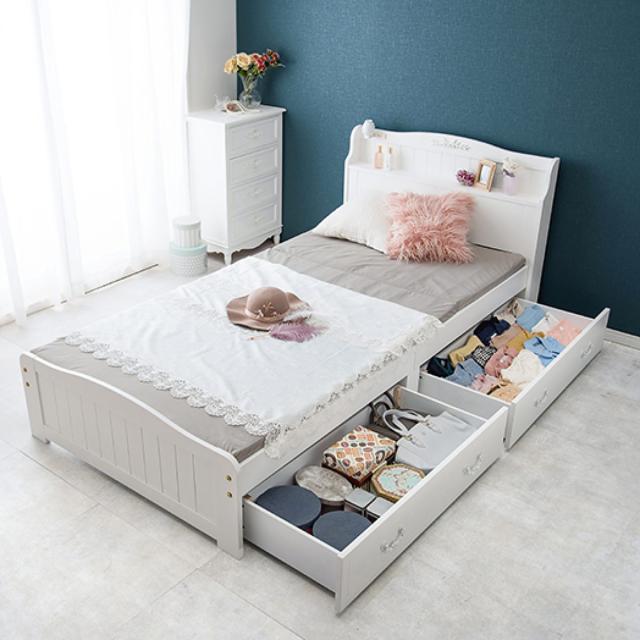 収納付きベッド 小さめ 姫系 ショートセミシングル すのこ （ ベッド 収納付 引出し2杯 コンセント付 寝具 ベット ベッドフレーム 引出し付きベッド ホワイト エレガント ）