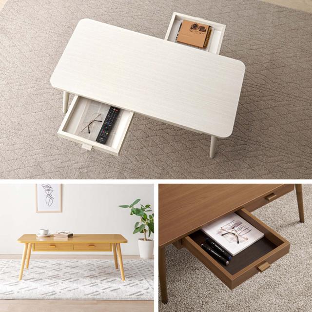 リビングテーブル 幅100cm 引出し2杯 長方形 （ 角型 四角 ローテーブル センターテーブル テーブル 木目調 収納 引き出し コンパクト おしゃれ ）_5