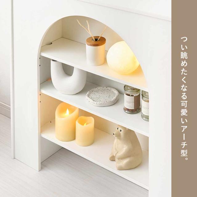 マントルピース 幅80cm 完成品 可動棚 （ オープンラック 棚 ラック 収納 ディスプレイラック シェルフ 飾り棚 韓国風 ホワイト アーチ型 ）_5