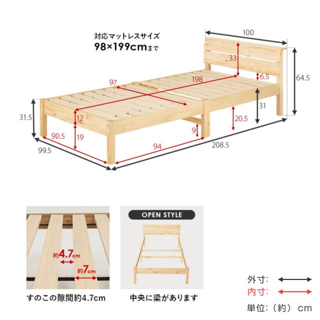 3分組立ベッド シングル ボンネルマットレス付 背もたれ 工具不要 天然木 （ マットレス付 ベッド 組み立て簡単 すのこ 棚付 圧縮梱包 シングルベッド ボンネルコイル 3分組み立て コンセント付 ）_4