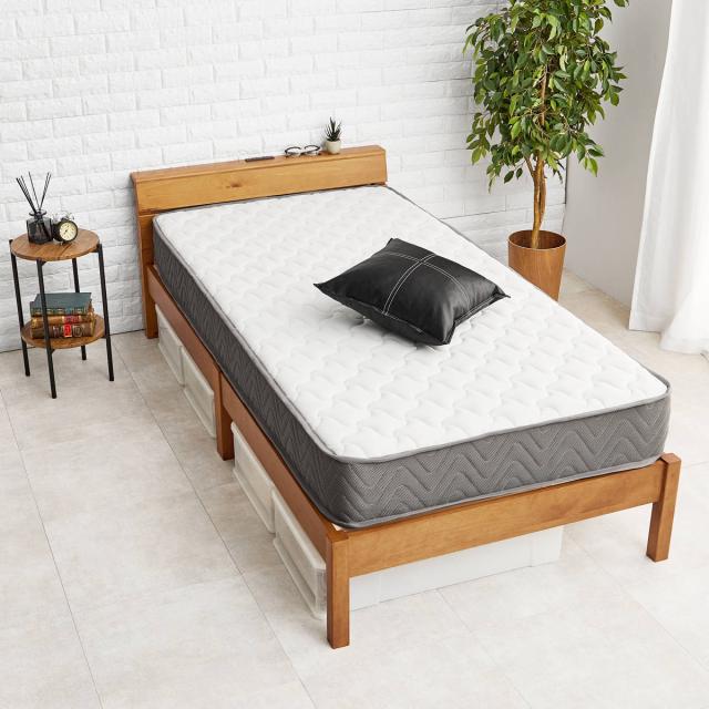 3分組立ベッド シングル ポケットマットレス付 背もたれ 工具不要 天然