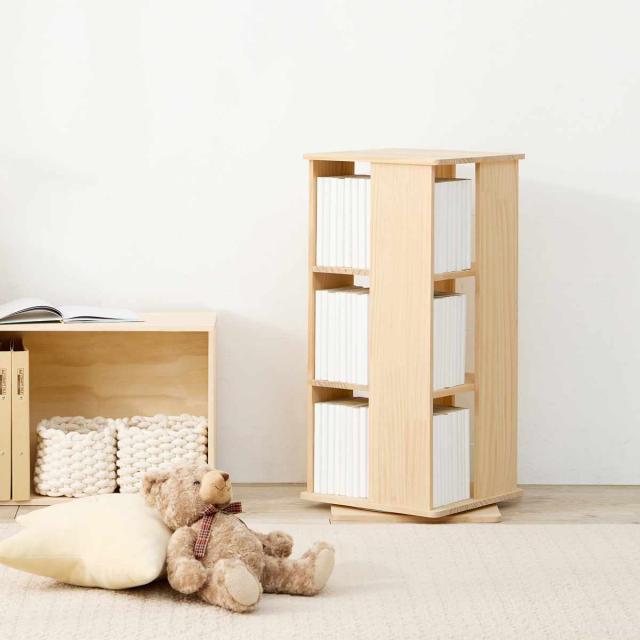 回転本棚 ブックラック 7段 ハイタイプ 木製 天然木パイン材 無